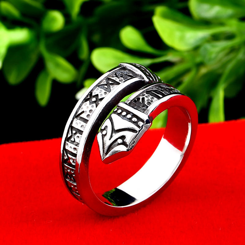 Viking Letter Minimalist Open Adjustable Titanium Steel Ring