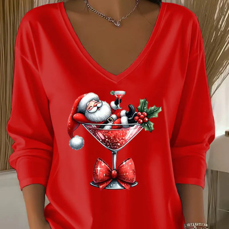 V-neck Long-sleeved 3D Digital Print Women's Pullover