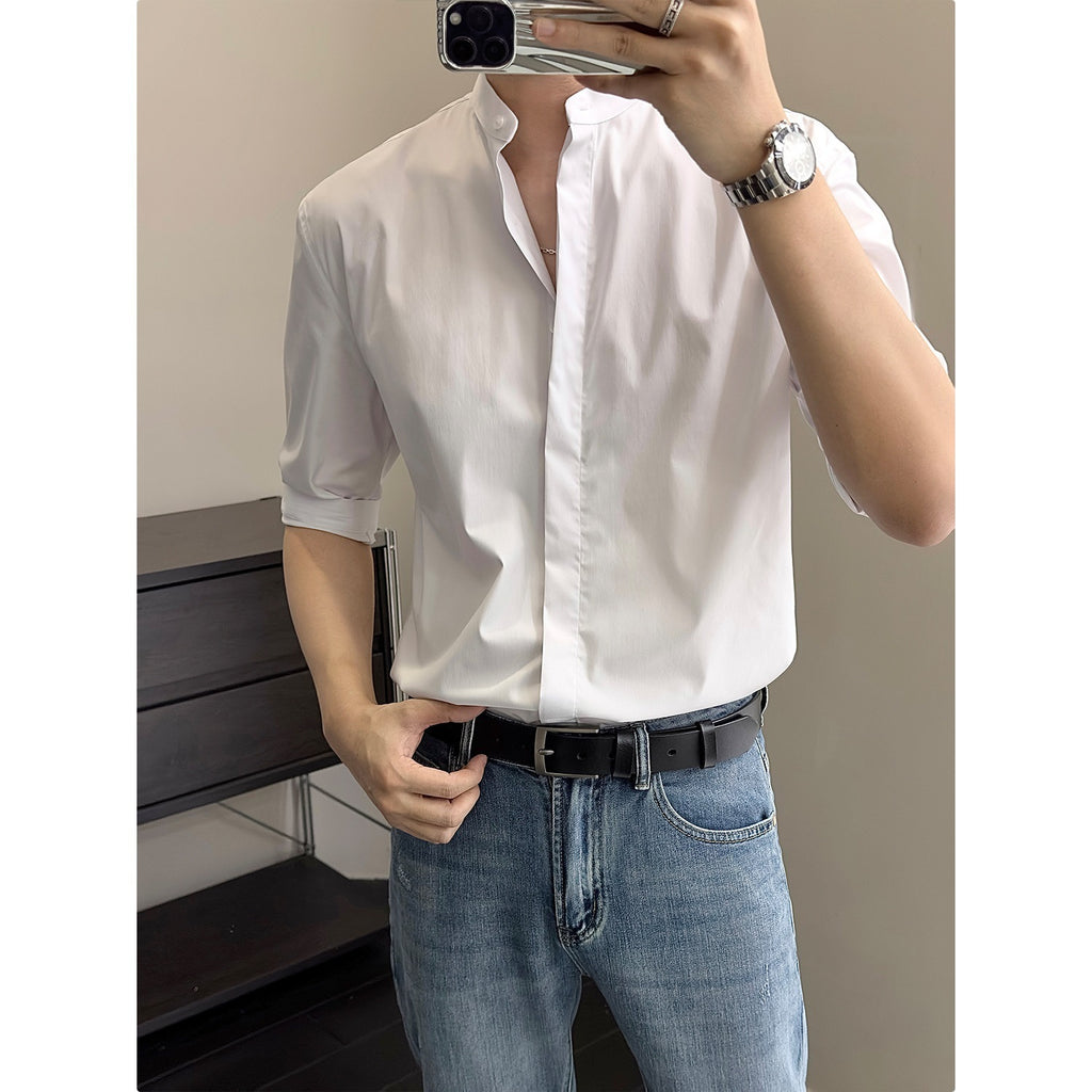 Camisa china de hombre de verano, cuello mao, media manga