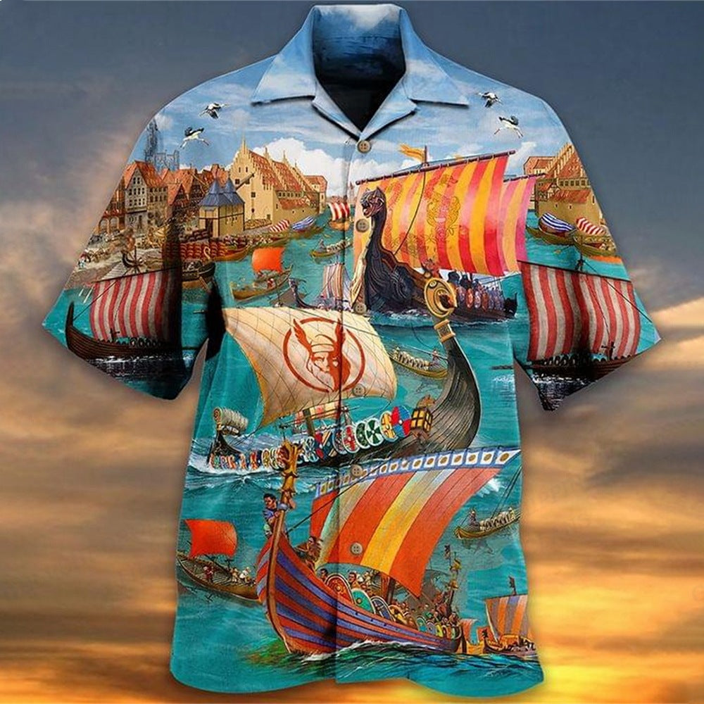 Camisa Casual De Verano Para Hombre Con Estampado De Autobús De Moda
