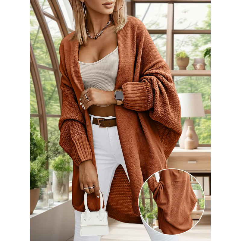 Abrigo tipo cárdigan largo, holgado e informal de color liso para mujer