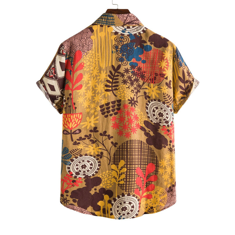 Camisa hawaiana de playa estampada de manga corta para hombre