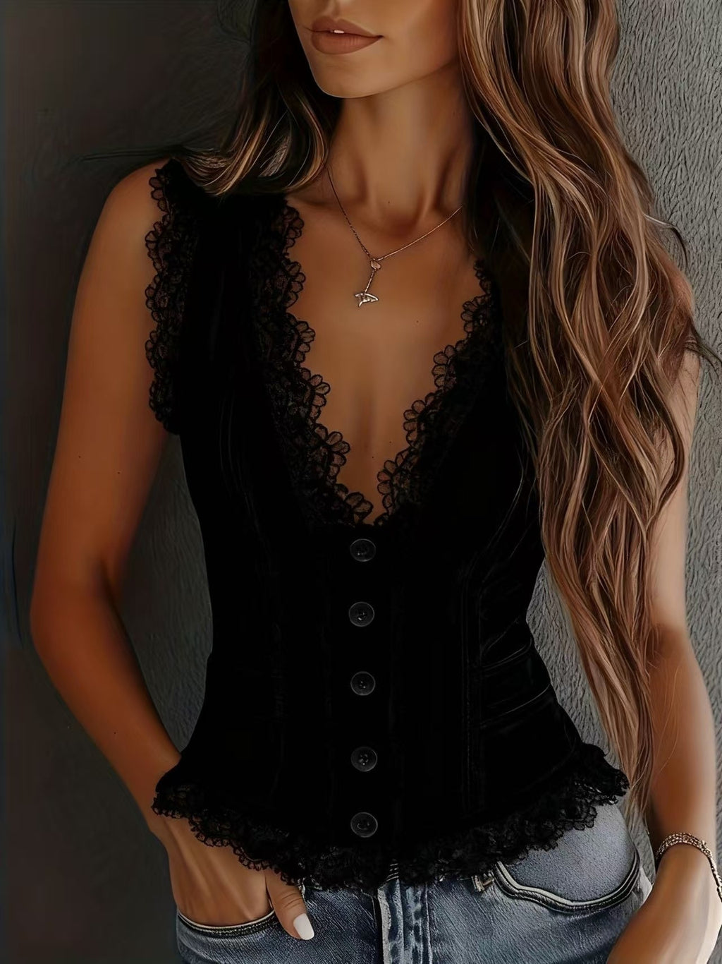 Chaleco atrevido de estilo western vaquero para mujer con cuello en V