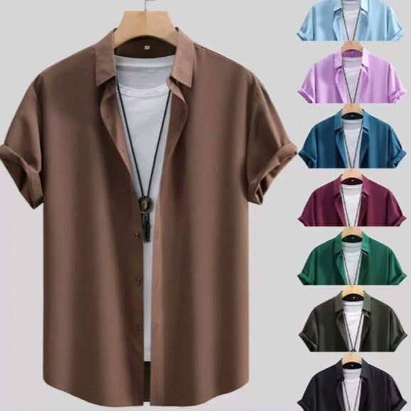 Camisa masculina de manga curta cor sólida verão