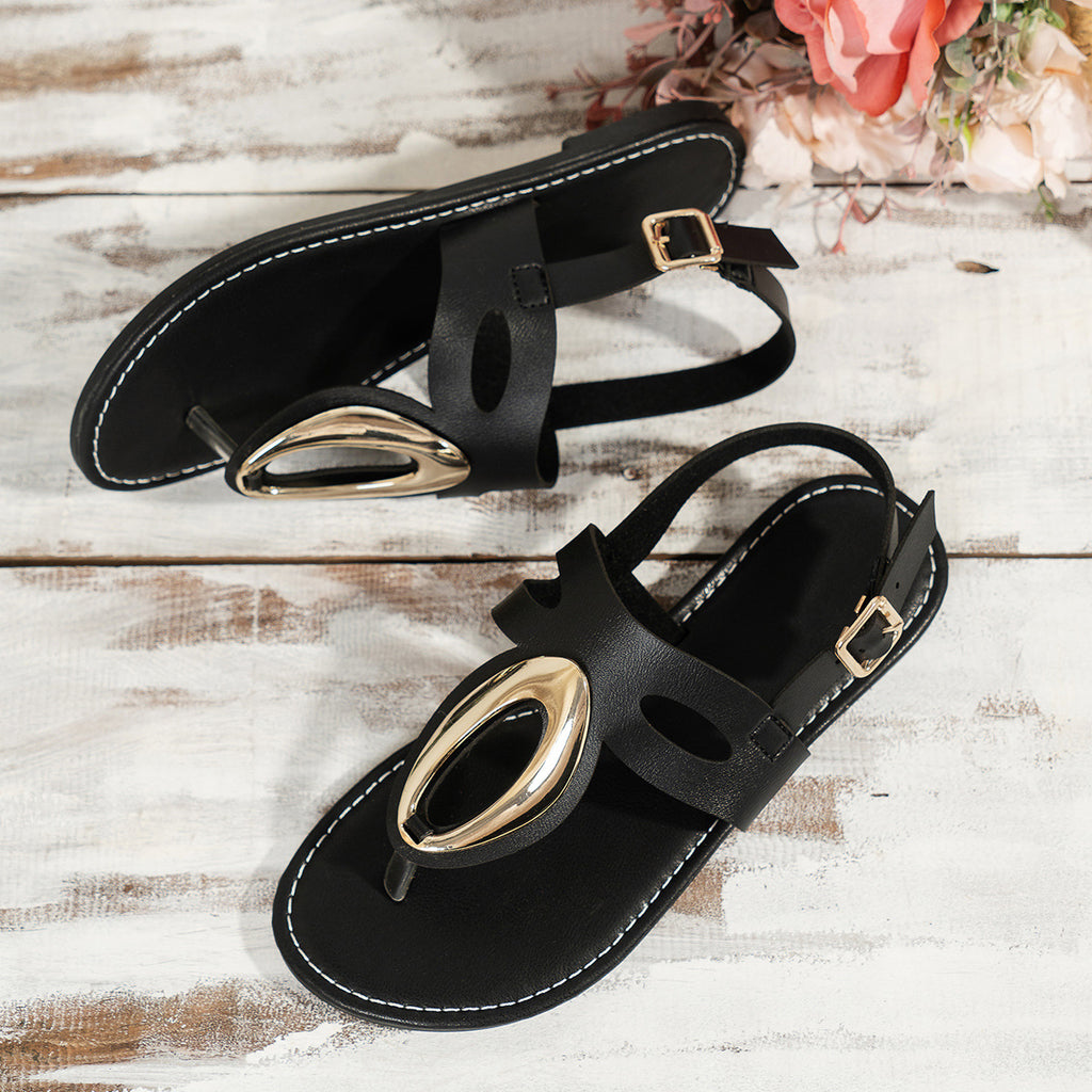 Sandales décontractées pour femme à boucle métallique, faciles à assortir