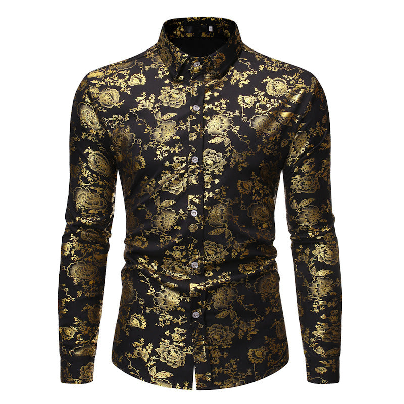 Camisa de solapa estampada con efecto metalizado para hombre