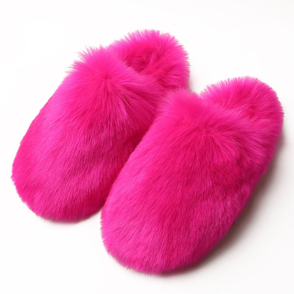 Europäische und amerikanische flauschige Damen-Hausschuhe für Herbst und Winter, warm, mit Fleece-Futter, Kunstfell