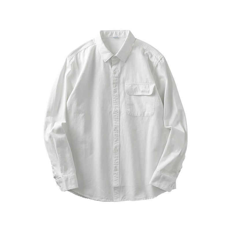 Camisa blanca de algodón de alta gama con bolsillos para hombre