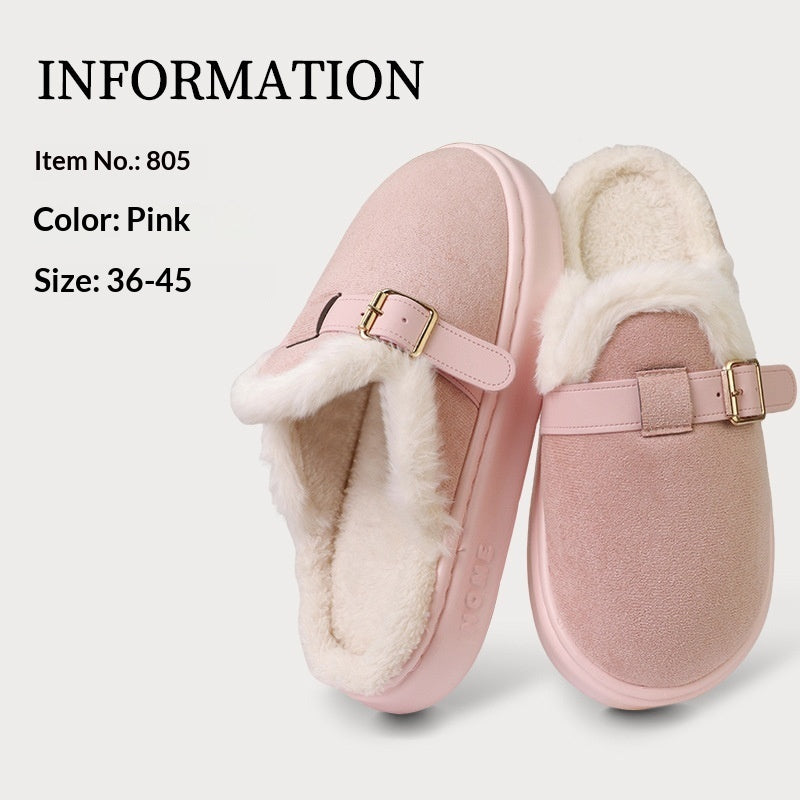 Zapatillas de casa para mujer de otoño/invierno, afelpadas, con suela gruesa, cálidas, antideslizantes y de algodón
