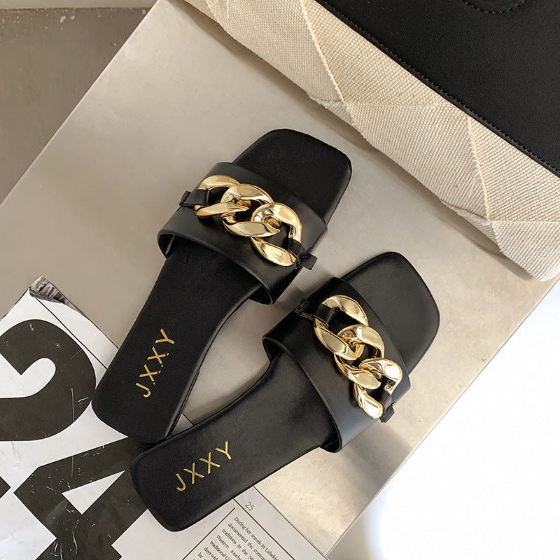 New Style Women's Slippers With Square Toe Flip Flops