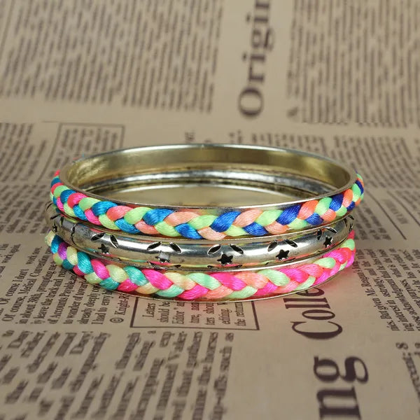 4Pcs Colorful Woven Burnished Gold Bracelets Set