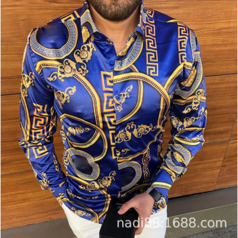 Camisa de manga larga para hombre, estampado casual estilo europeo y americano