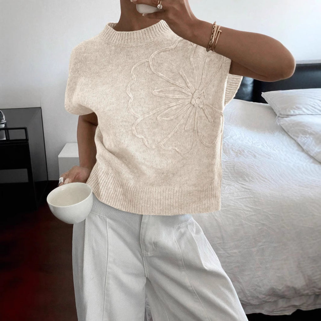 Top de jacquard tejido de color liso para mujer