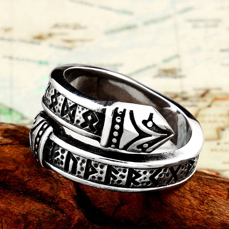 Viking Letter Minimalist Open Adjustable Titanium Steel Ring