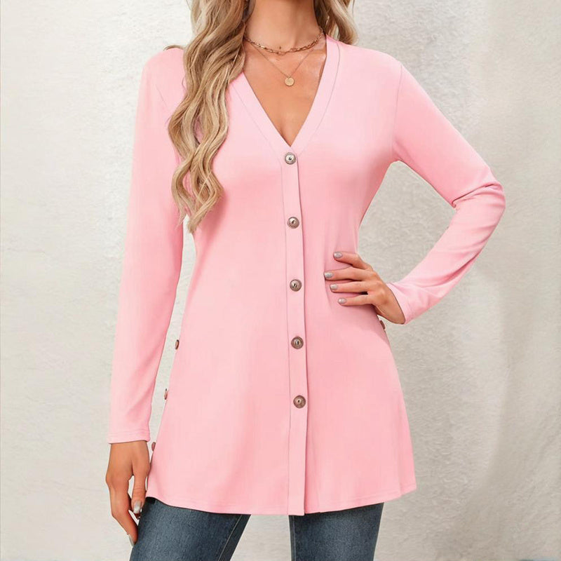 Cárdigan de mujer con abertura lateral - Primavera/Otoño 2025, ligero, cuello en V, con botones, para llevar sobrepuesta