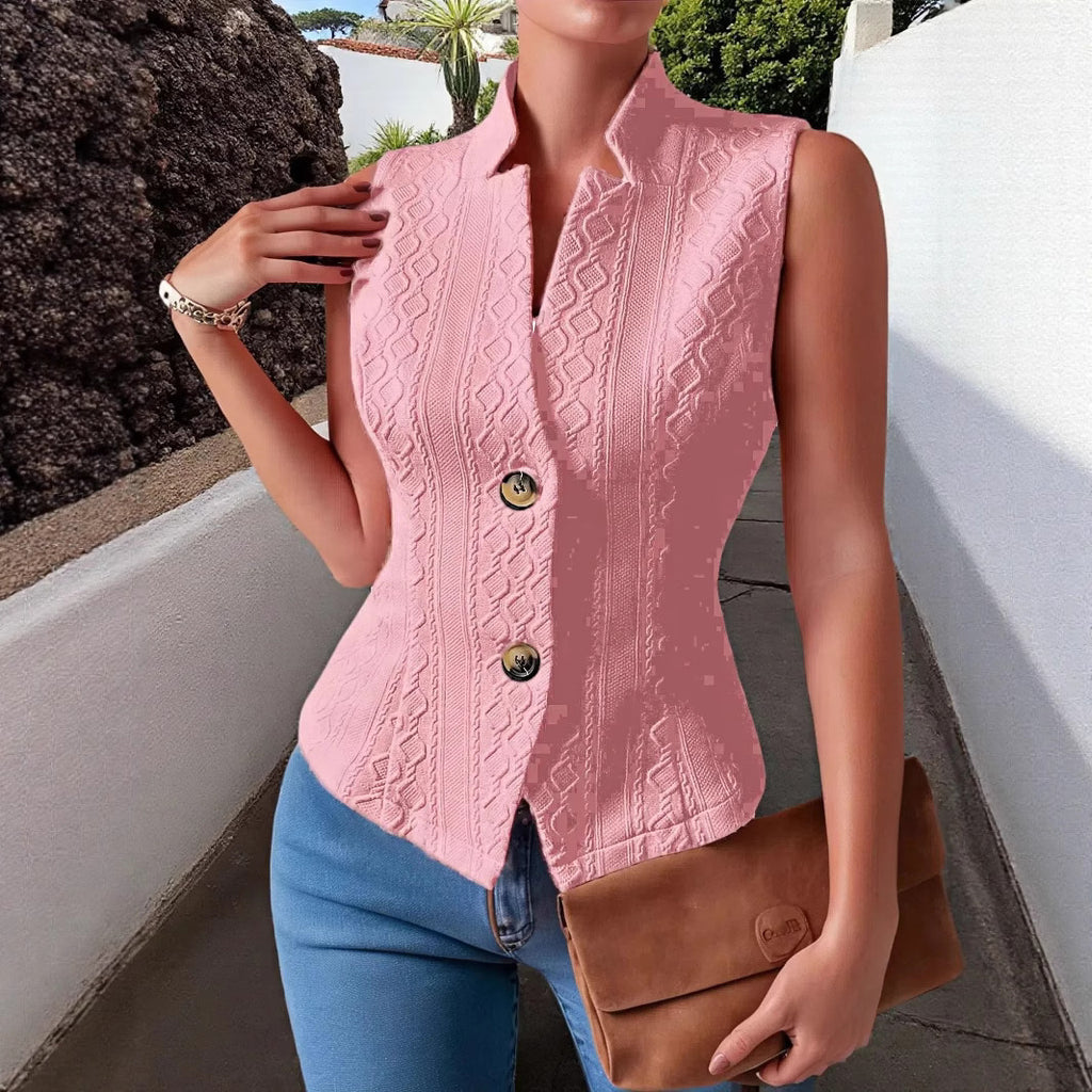 Top tipo chaleco sin mangas con botones y cuello en V para mujer