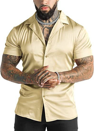 Camisa casual de manga corta para hombre, estilo disco