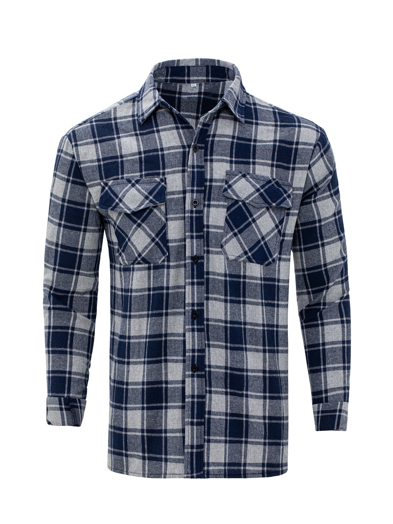 Camisa moderna de manga larga con cuello solapa y cuadros