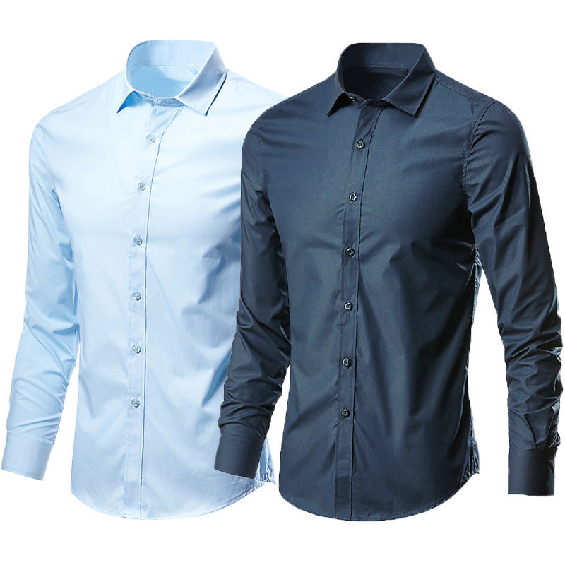 Camisa de traje casual versátil de color liso para hombre