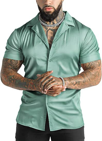 Camisa casual de manga corta para hombre, estilo disco