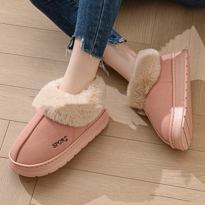 Zapatillas suaves y acogedoras de felpa para mujer, con suela plataforma antideslizante, forro de piel sintética, suela silenciosa y ajuste cómodo para uso en interiores