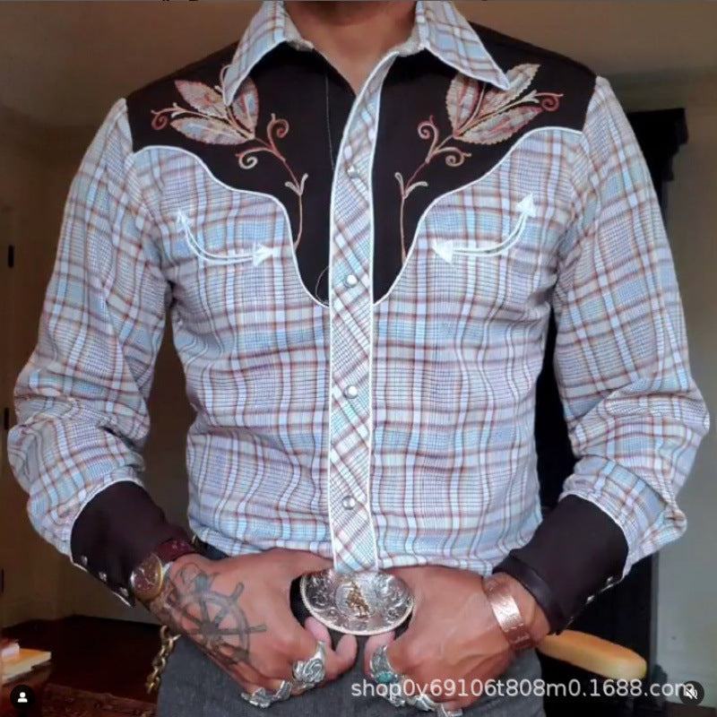 Camisa casual de manga larga con solapa y estampado 3D para hombre