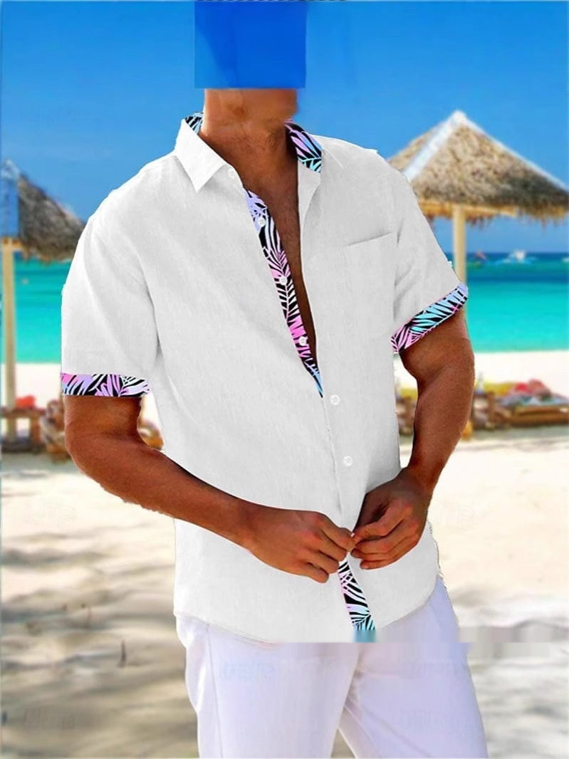 Chemise décontractée ample à manches 3D rayées pour homme, style plage