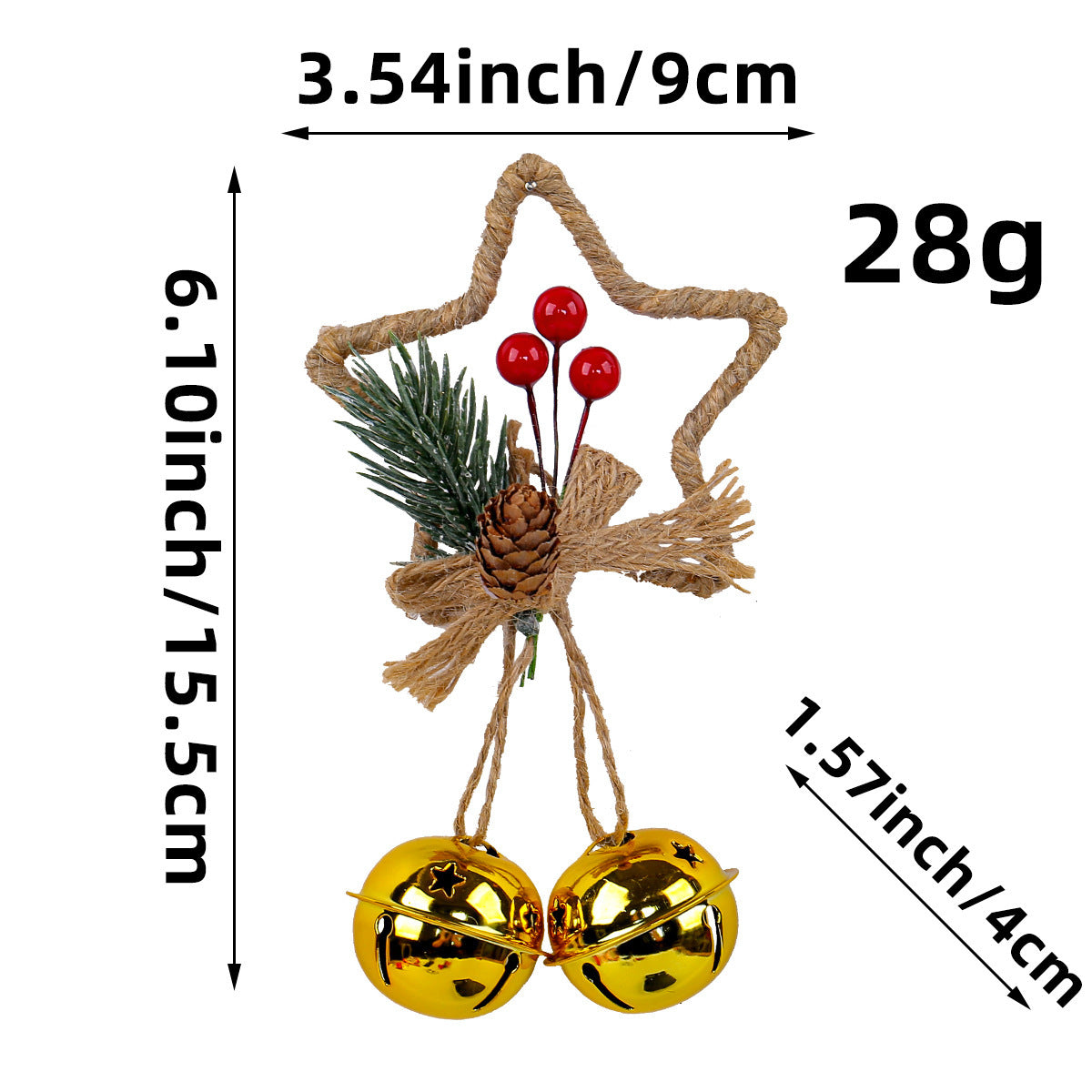 Julklocka i femuddig stjärnform – dekorativt hänge för gran, paket &amp; julpynt
