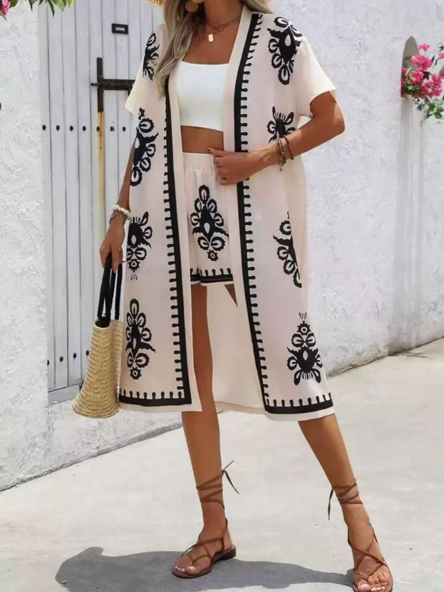 Cárdigan Largo De Mujer Con Estampado, Estilo Étnico Retro, Elegante E Informal