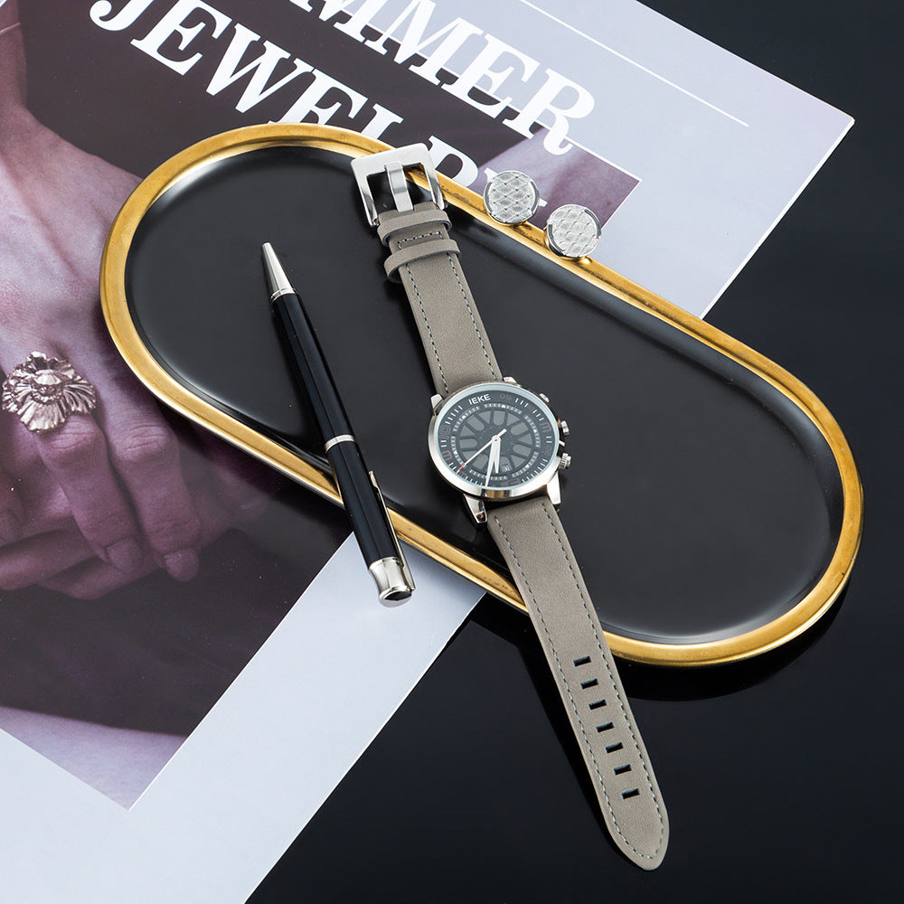 3-delat Herrset i Presentask med Sportig Kalenderklocka