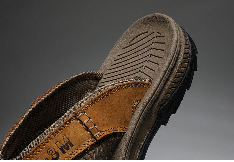 Lässige Lederslipper für Herren, Sommersandalen für Strand, Outdoor und Sport, Größe 45, Flip-Flops zum Klettern und Waten