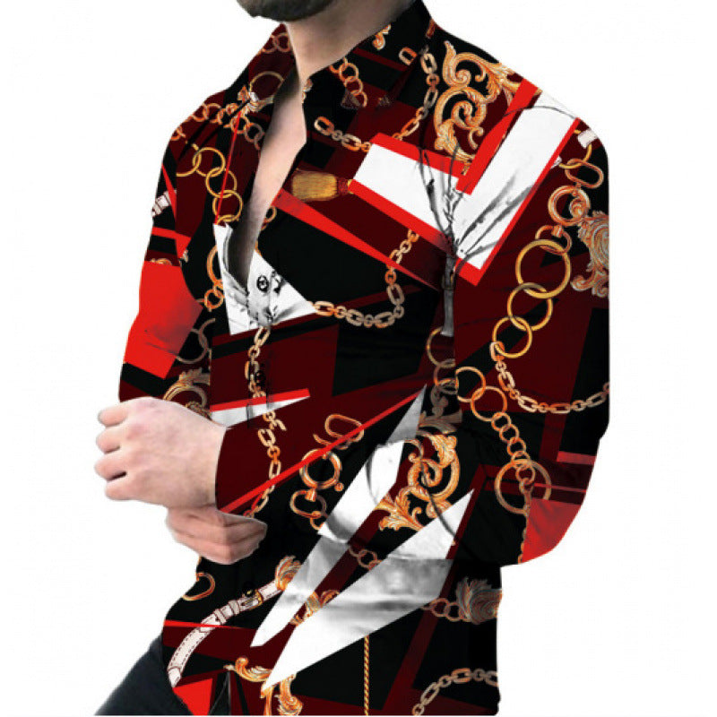 Camisa de manga larga para hombre, estampado casual estilo europeo y americano