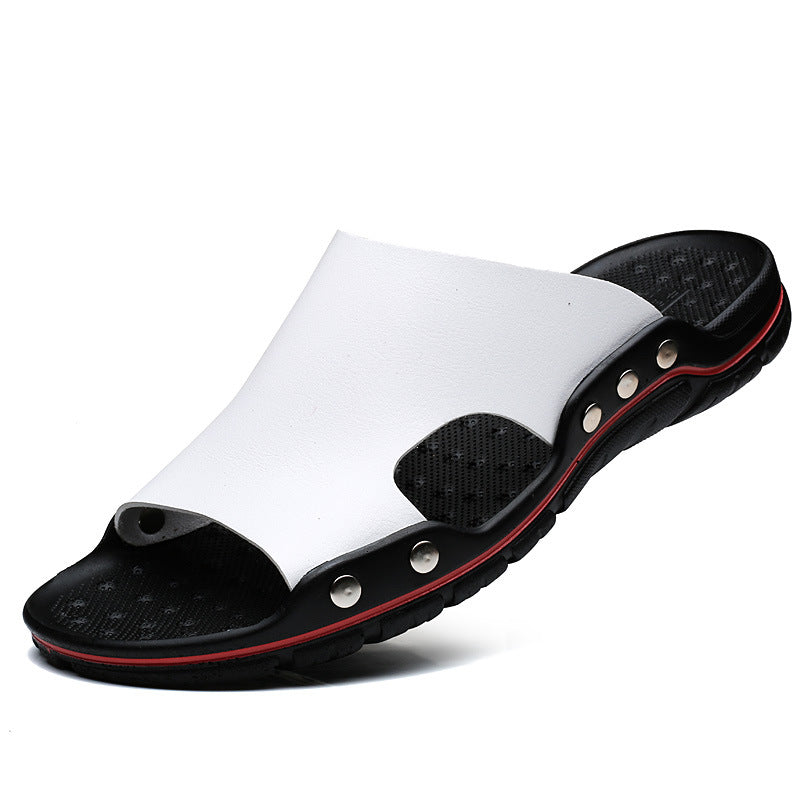 Herren-Slipper für den Sommer aus Leder, lässige Sandalen, rutschfeste neue Ledersandalen, große Größen, Strand- und Outdoorschuhe