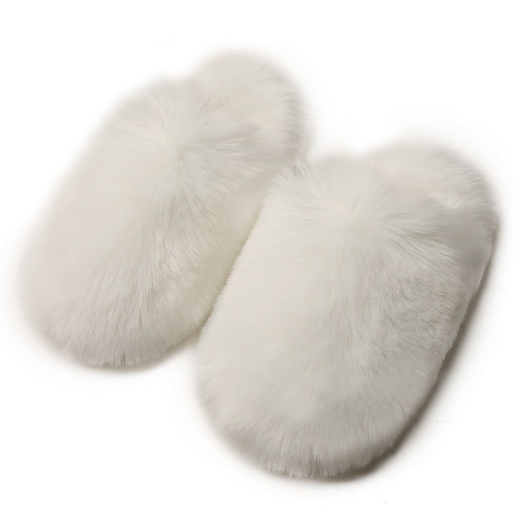 Europäische und amerikanische flauschige Damen-Hausschuhe für Herbst und Winter, warm, mit Fleece-Futter, Kunstfell