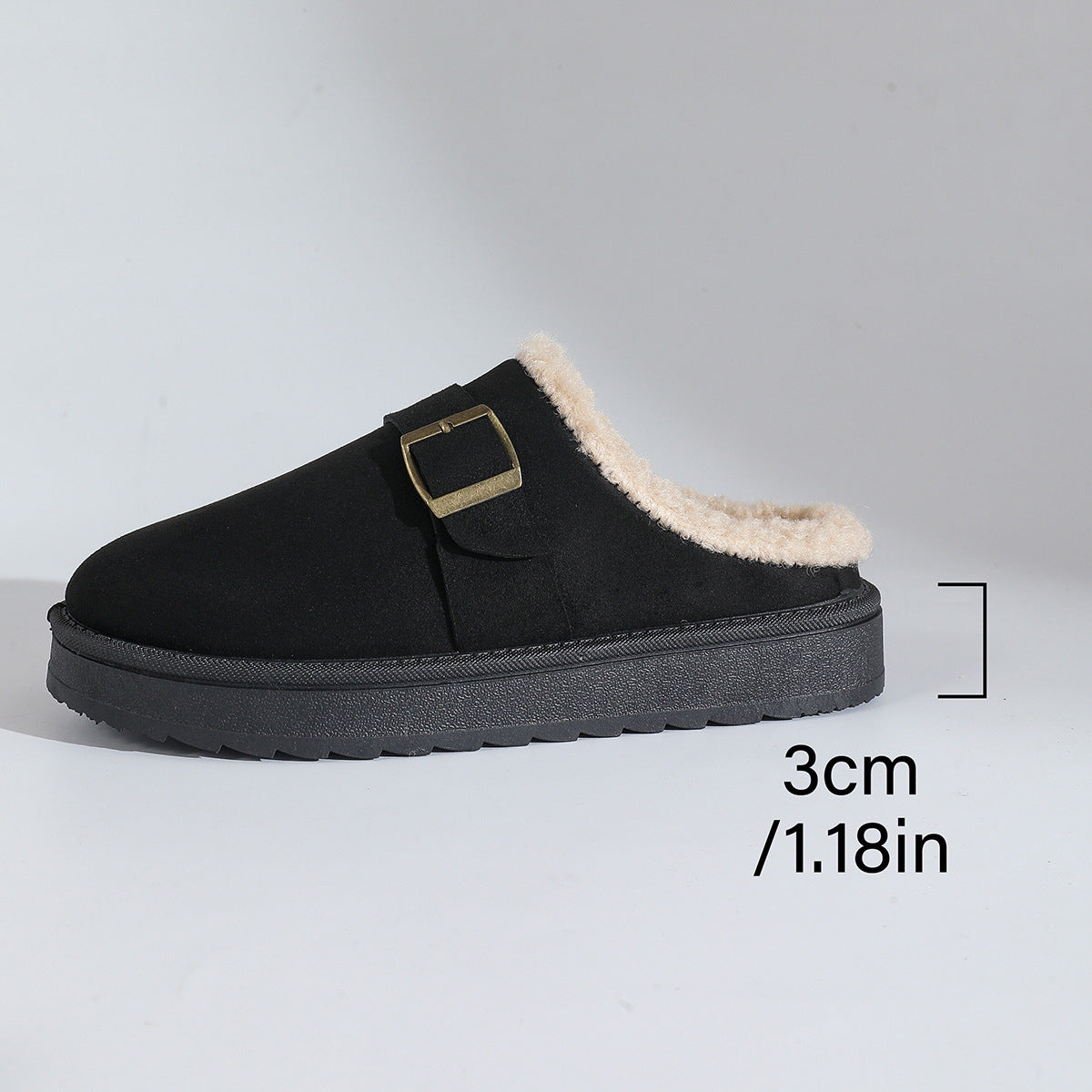Pantuflas de algodón para mujer, con punta cerrada, forro polar y hebilla en la suela gruesa