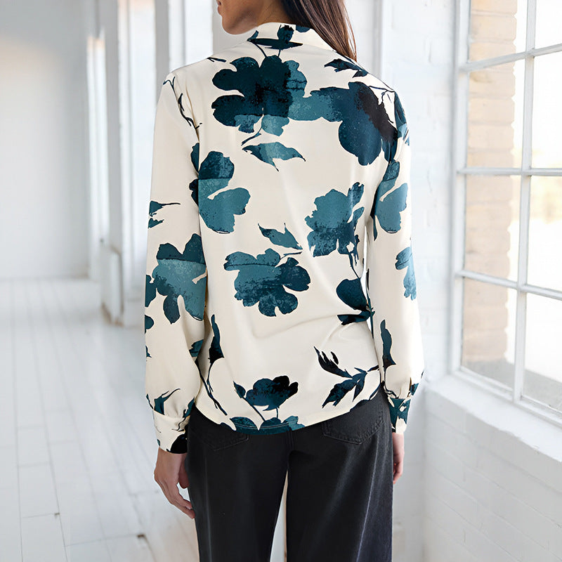 Kasvikuvioitu Ylellinen V-kaula-aukollinen Pitkähihainen Pusero