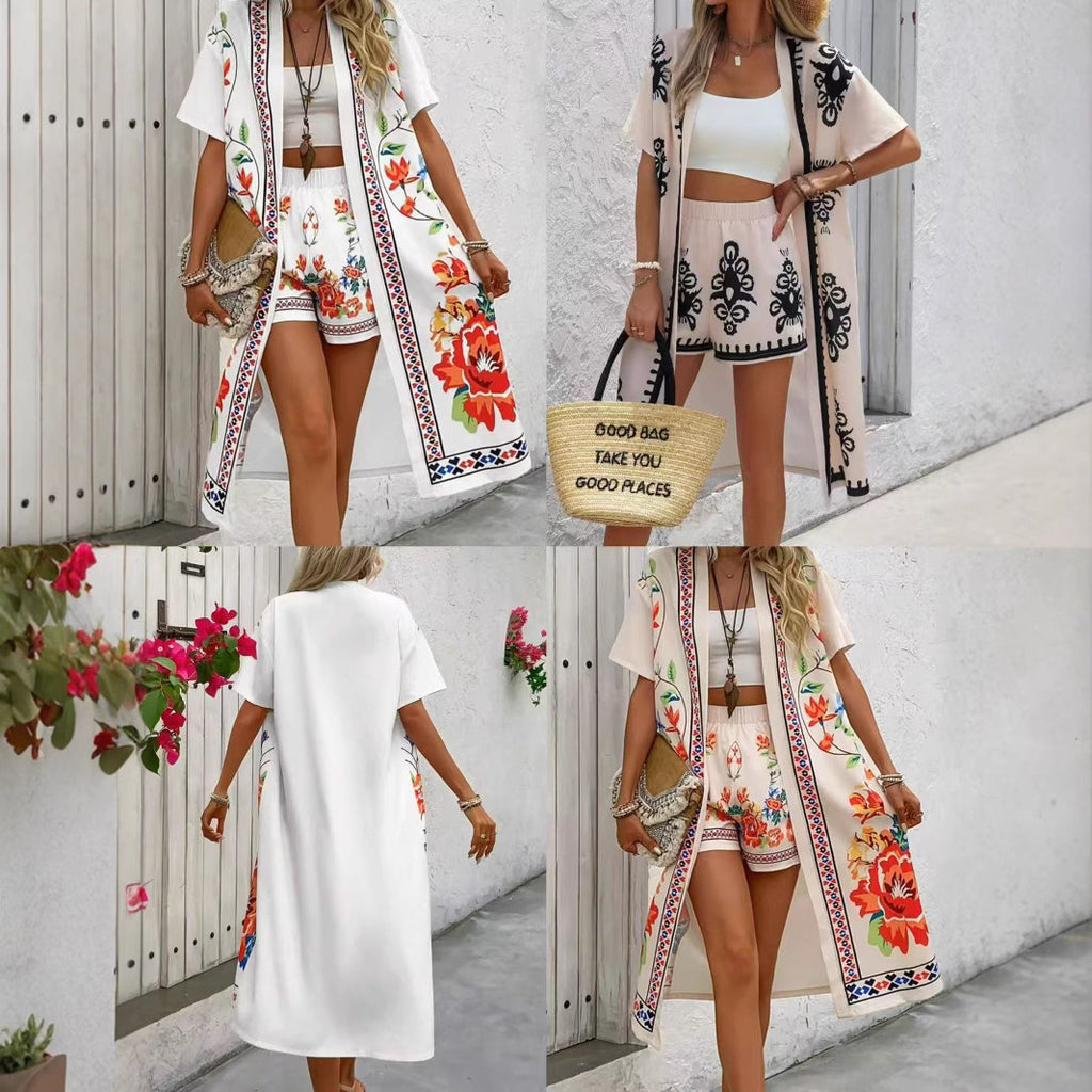 Cárdigan Largo De Mujer Con Estampado, Estilo Étnico Retro, Elegante E Informal