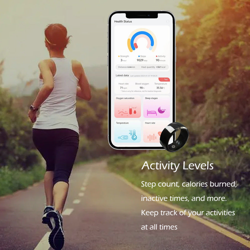 Svart teknik Pulsmätning, blodsyre, sömnövervakning Vattentät Bluetooth-ring