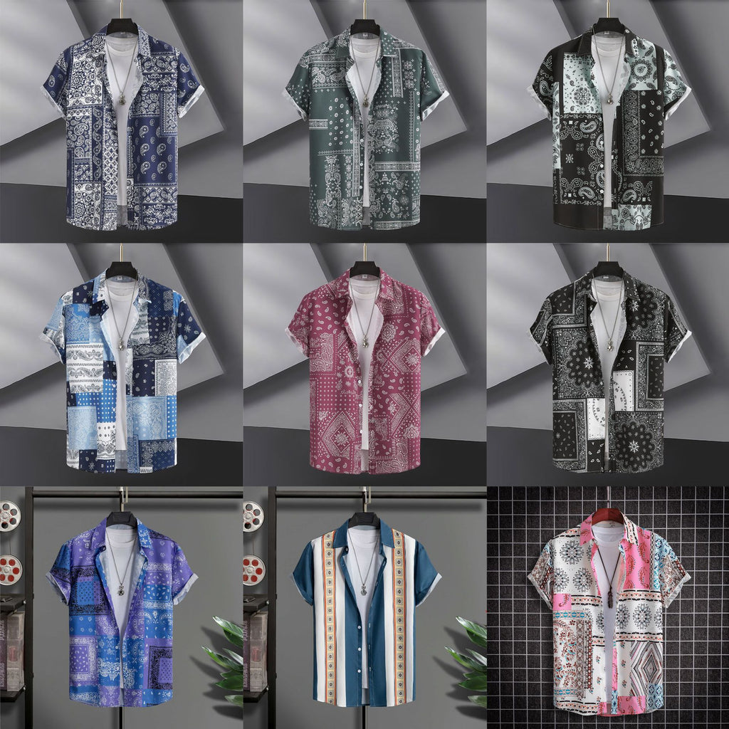 Chemise Homme Décontractée à Manches Courtes avec Impression Numérique