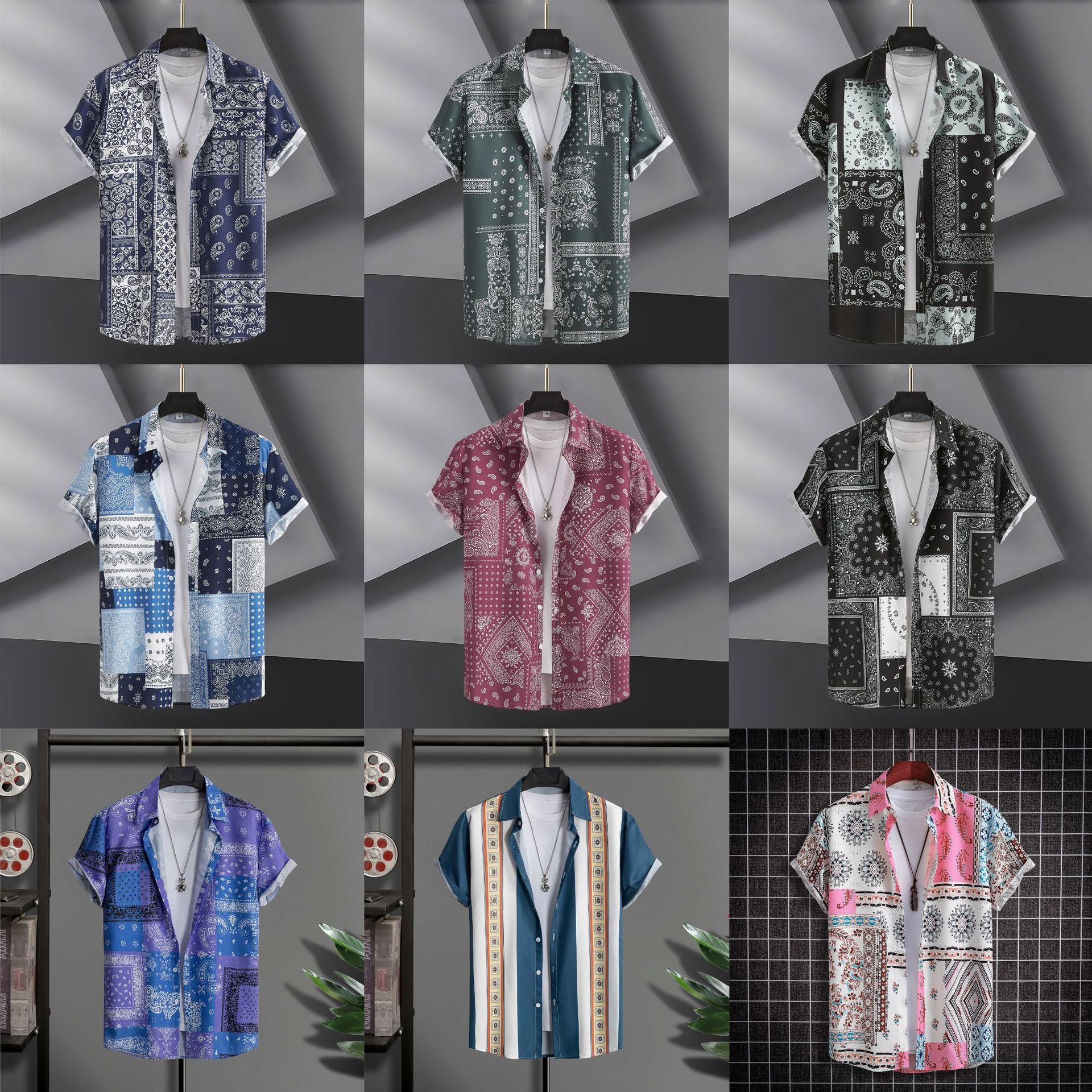 Camisa casual de manga corta con estampado digital para hombre