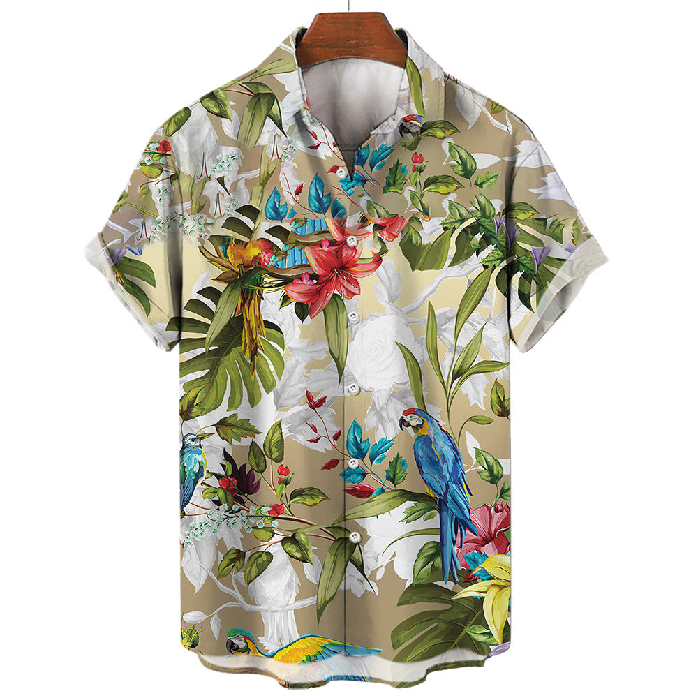 Camisa hawaiana estampada informal de verano para hombre para vacaciones junto al mar