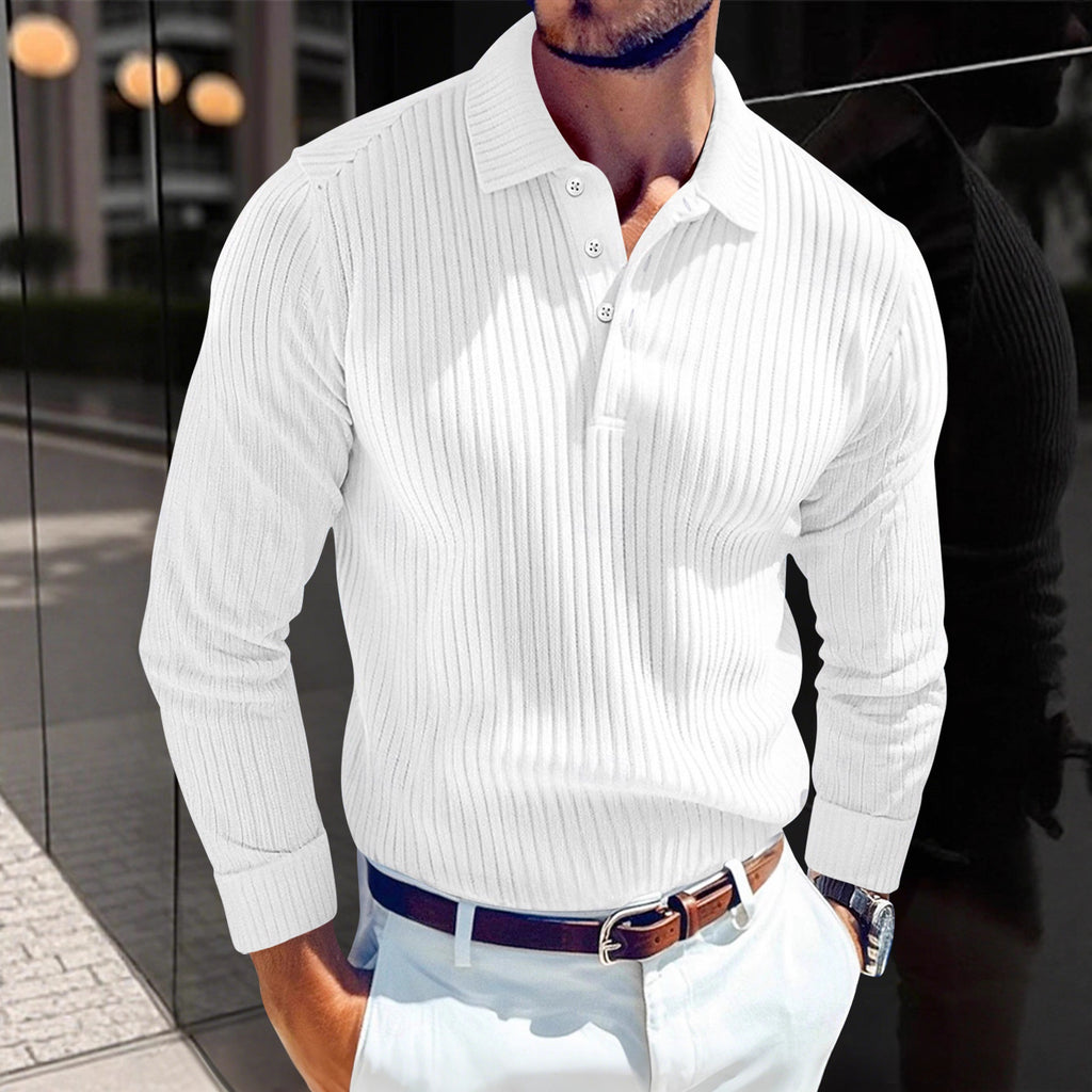 Men's T-Shirt with Turn-Down Collar, Buttoned Long-Sleeve Polo Shirt
