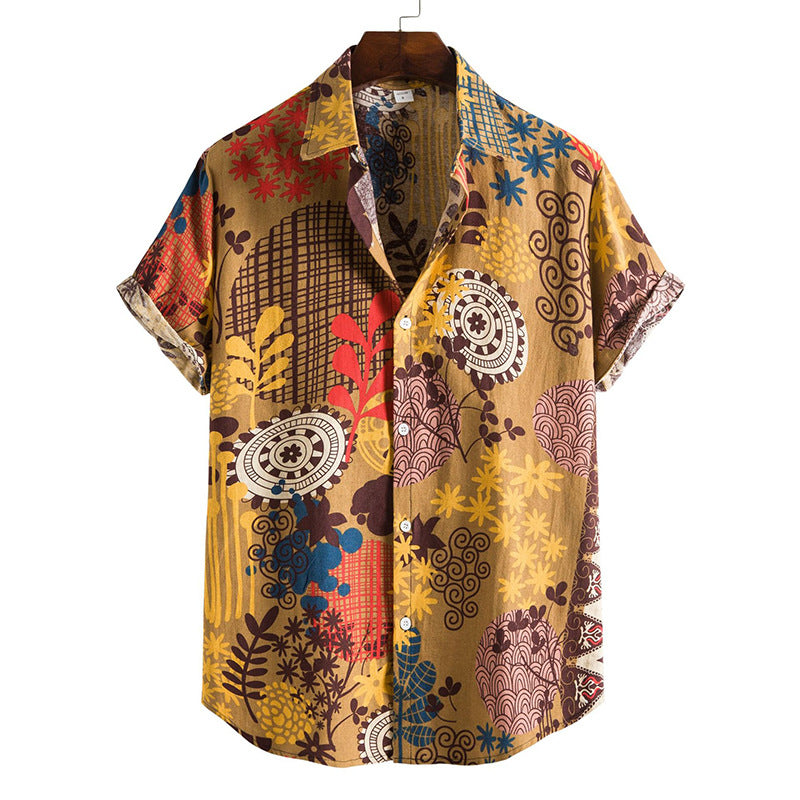 Camisa hawaiana de playa estampada de manga corta para hombre