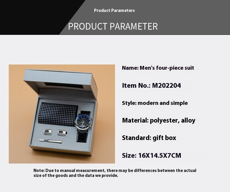 Presentset med klocka, slips, slipsnål och manschettknappar – affärsmässig och stilren design