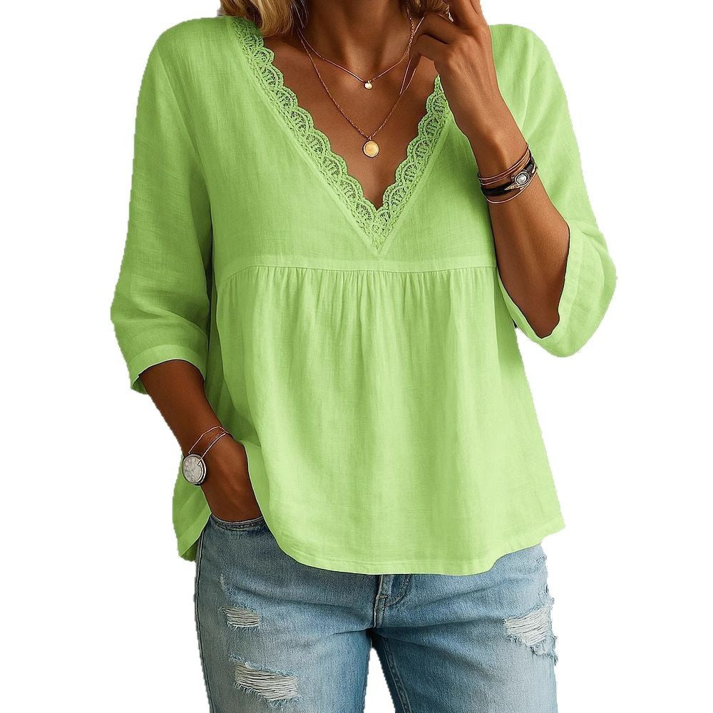 Blusa de mujer multicolor con cuello en V