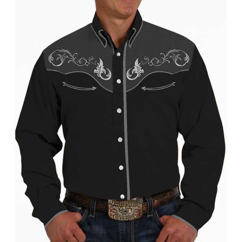 Camisa casual de manga larga con solapa y estampado 3D para hombre