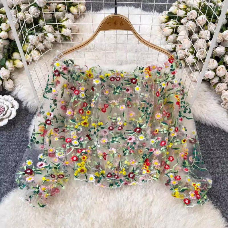 Pure Desire Keijumainen Tylli- Ja Kirjailukuvio Yhden Olkapään Pitkähihainen Paita