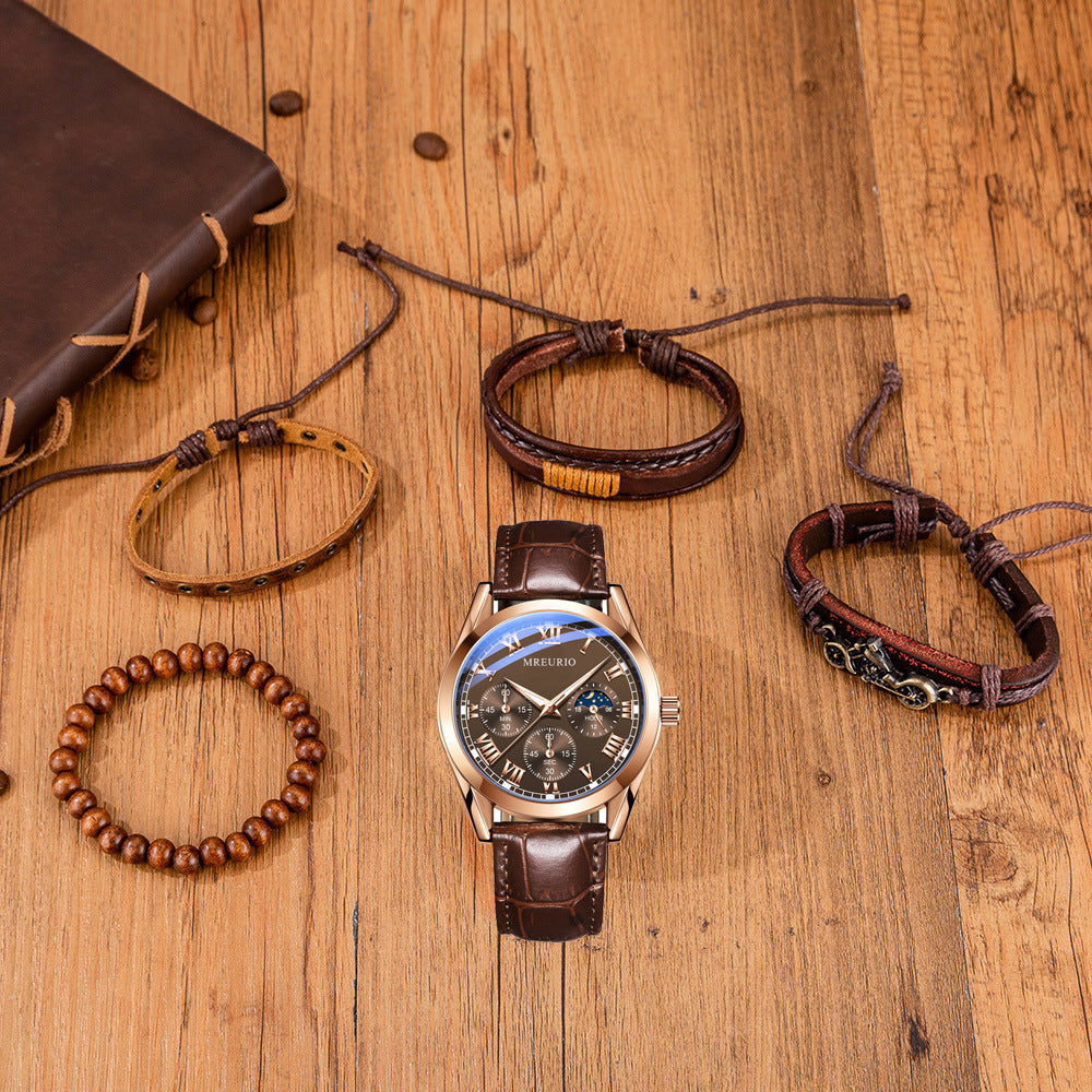 Herrset med klocka, bälte och armband – 5-delars casual presentpaket