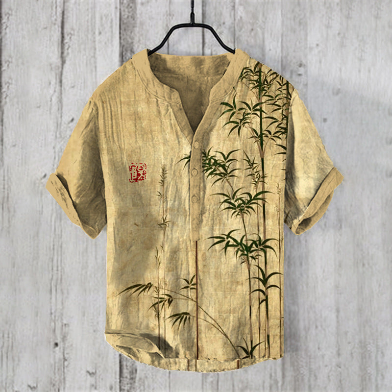 Camisa de manga corta con estampado 3D, tejido slub, holgada y casual, tipo jersey