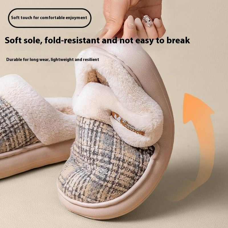 Pantuflas de algodón antideslizantes para mujer con suela gruesa